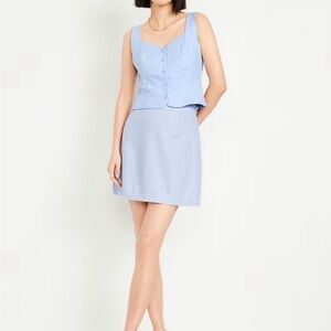 Light Blue High-Waisted Linen-Blend Mini Skirt